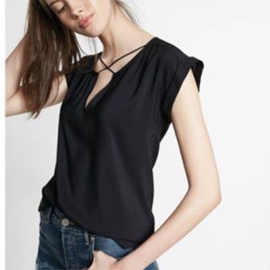 EXPRESS Satin Cross Front Gramercy Tee in black